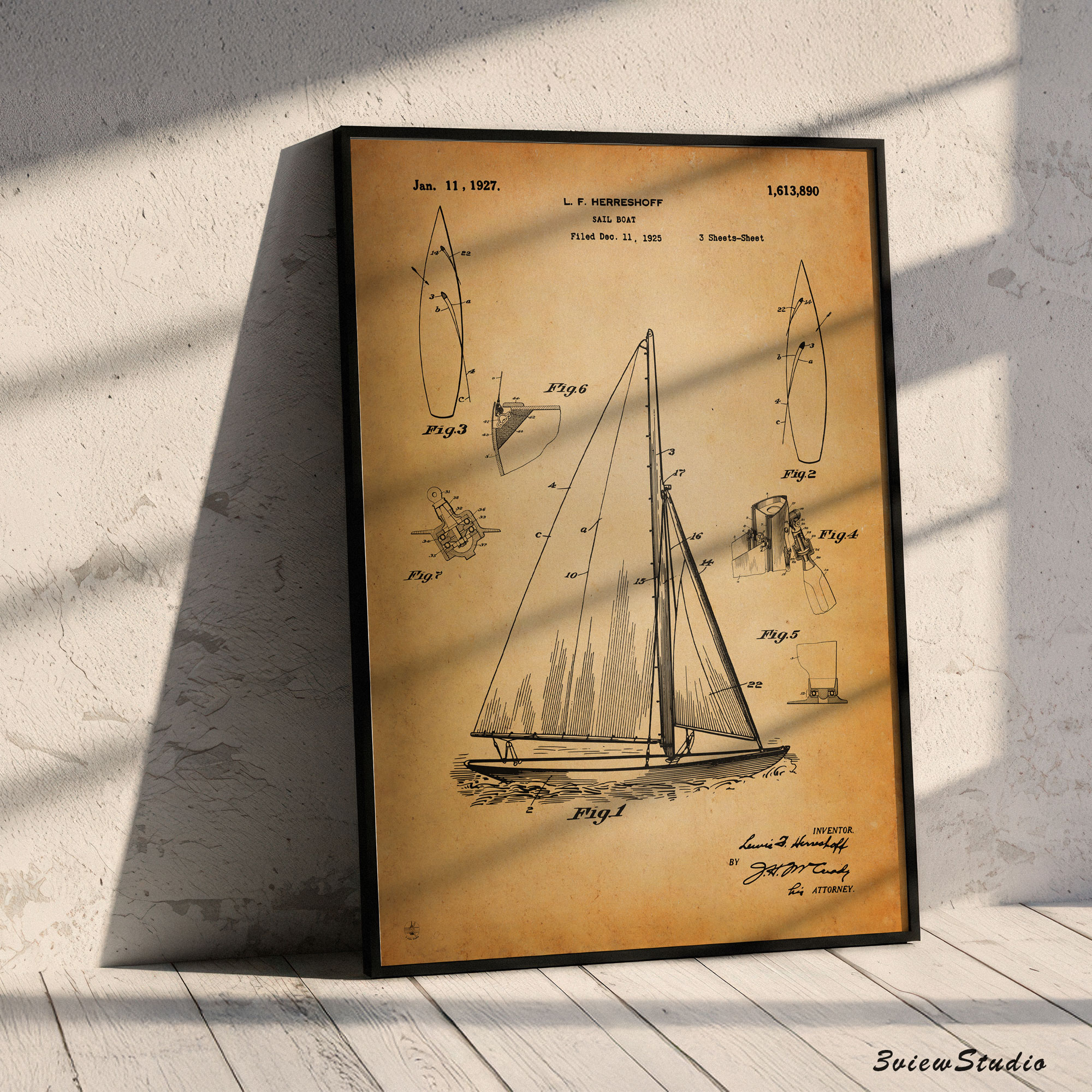herreshoff sailboat patent art print herreshoff sailboat patent art print
