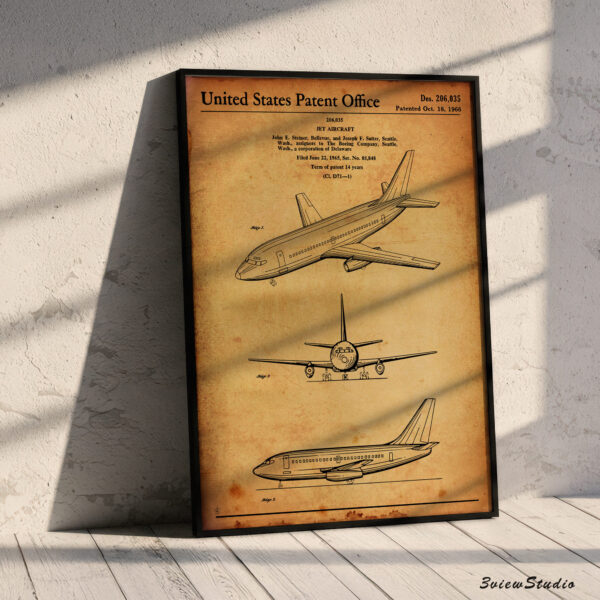 1966 boeing 737 airplane patent print